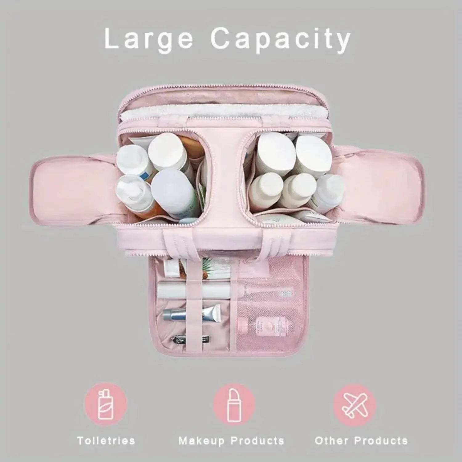 Humidity Travel Cosmetic Bag, Humidity Large Capacity Wide Open Travel Cosmetic Bag, 0.6lb Lightweight, For Womentraveling, Essentials Toiletries (Beige)