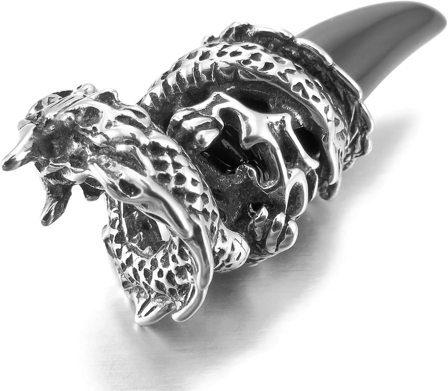 INBLUE Dragon Wolf Tooth Pendant for Men Women Stainless Steel Cool Necklaces Simulate Crystal Gemstone Boyfriend Gifts Jewelry with 23 Inches Chain