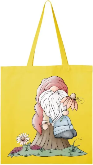 inktastic Spring Gnome on Tree Stump Tote Bag