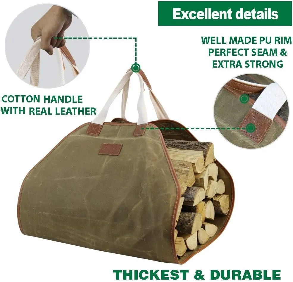 INNO STAGE Canvas Log Carrier Bag,Durable Wood Tote,Fireplace Stove Accessories,Extra Large Firewood Holder with Handles for Camping Khaki