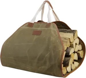 INNO STAGE Canvas Log Carrier Bag,Durable Wood Tote,Fireplace Stove Accessories,Extra Large Firewood Holder with Handles for Camping Khaki