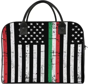Italian U.S. Thin Line Flag Travel Duffel Bag Weekender Overnight Shoulder Bags Luggage Carrying Tote for Men Women