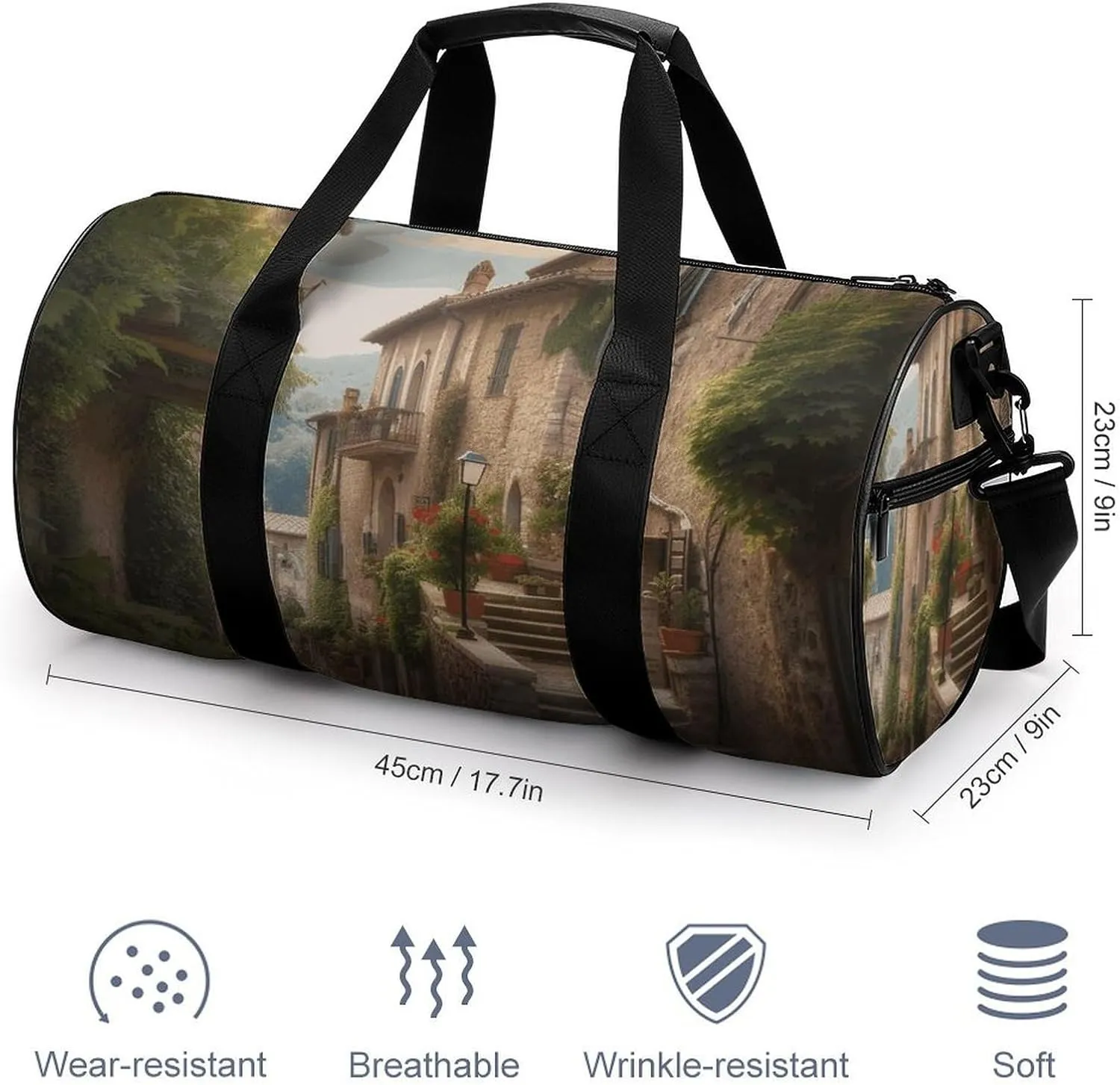Italy Tuscan Gym Bag Small Travel Duffle Bag with Compartment Carry On Weekender Bag for Women Men