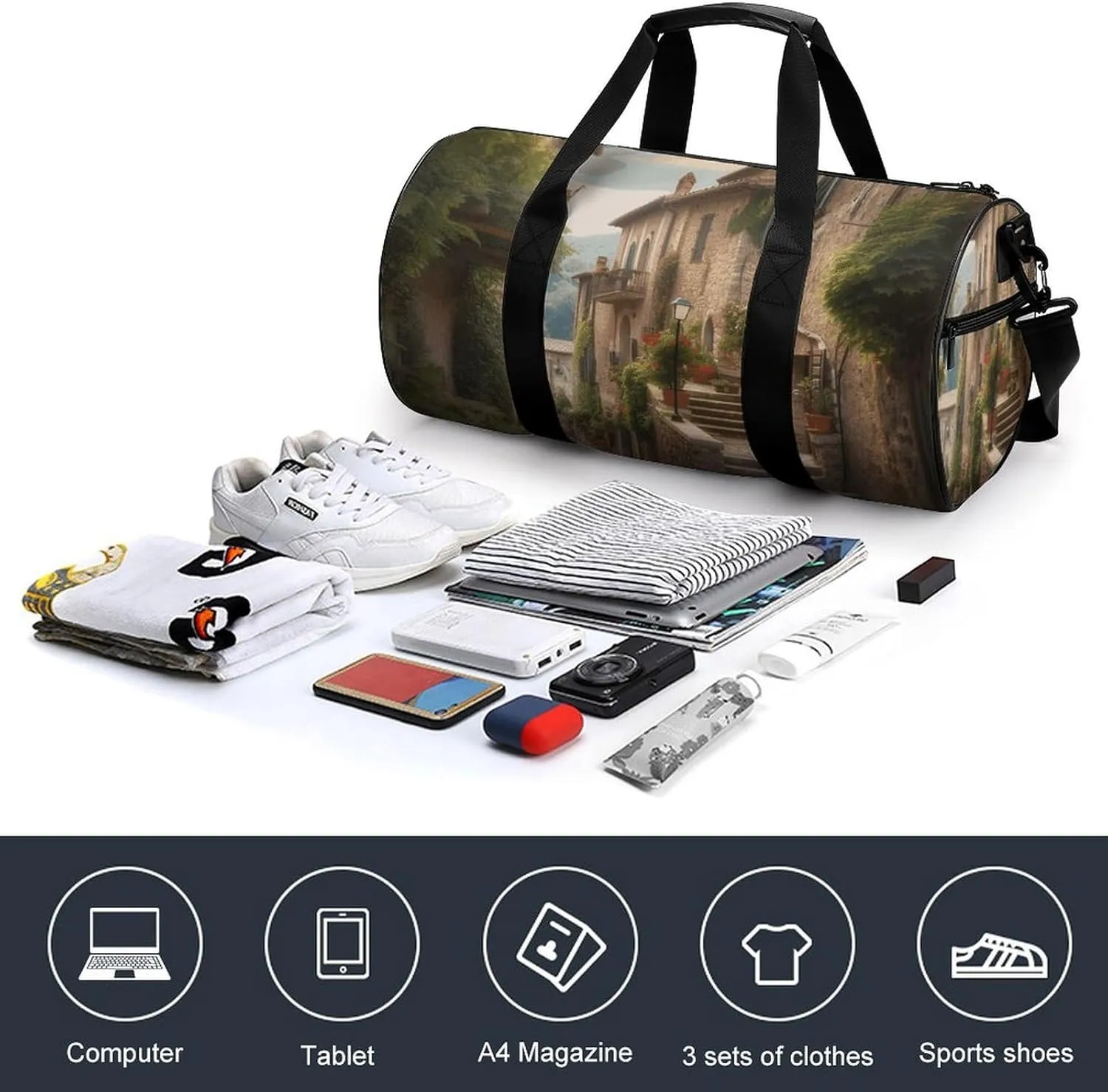Italy Tuscan Gym Bag Small Travel Duffle Bag with Compartment Carry On Weekender Bag for Women Men