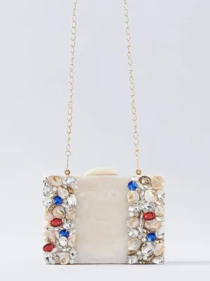 Ivory Embellished Resin clutch