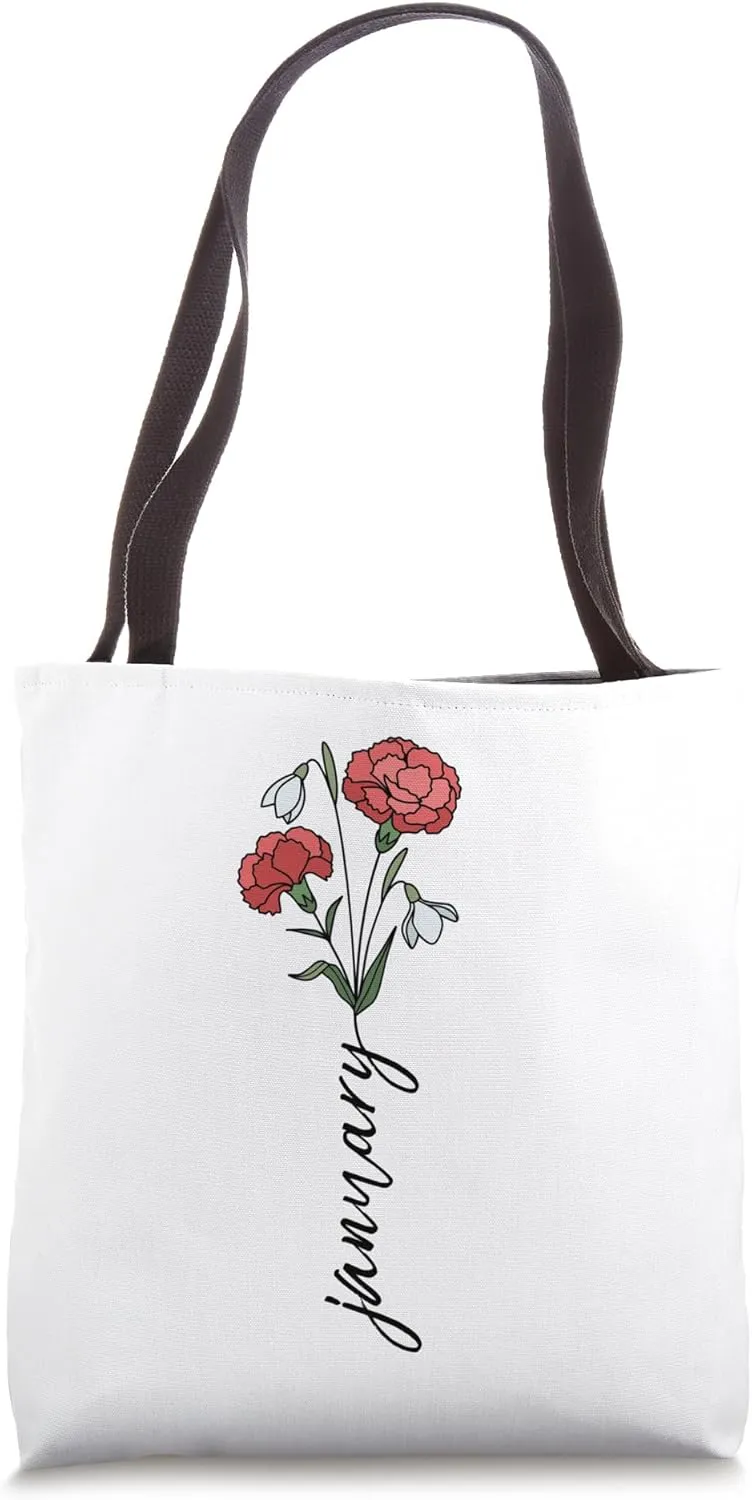 January Birth Month Flower Snowdrop Carnation Tote Bag