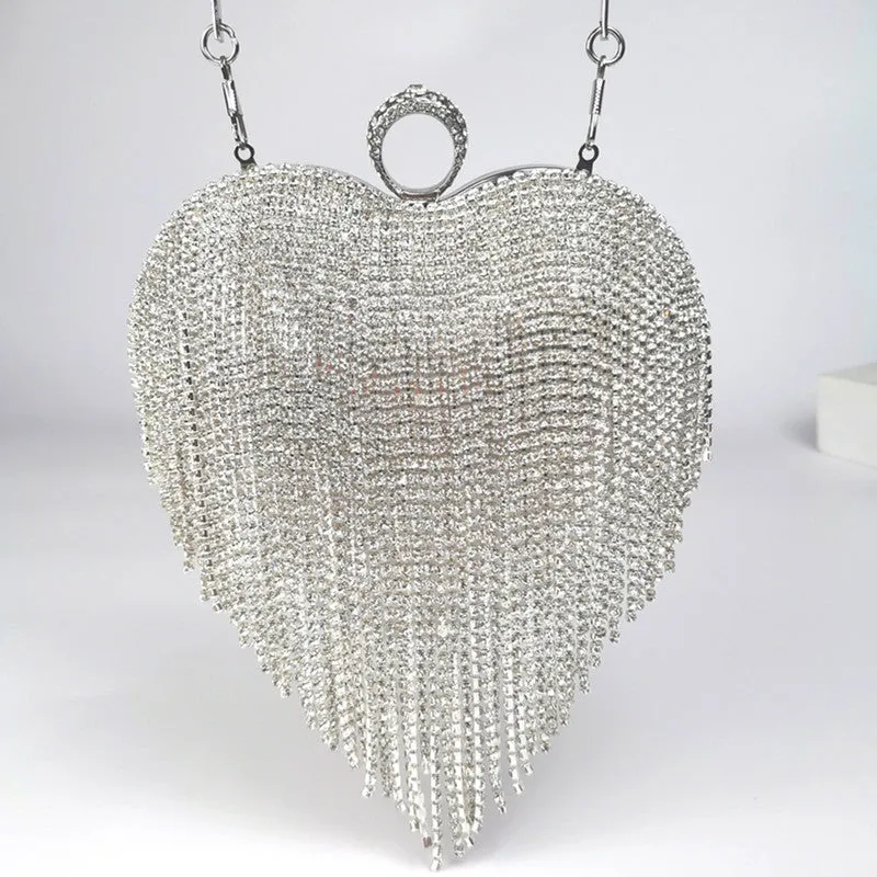 Jennifer – Rhinestone Heart Fringe Evening Bag