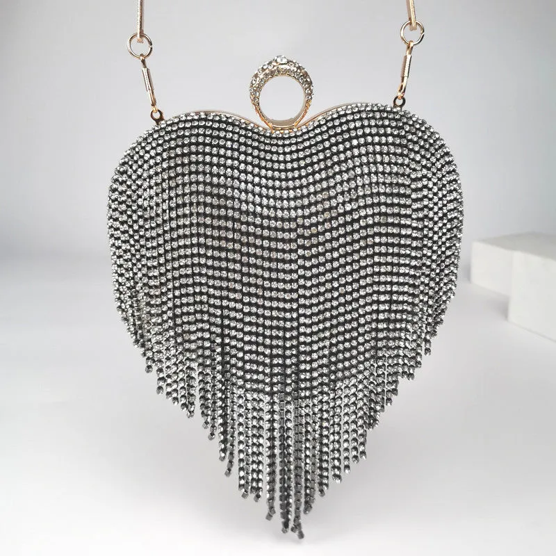 Jennifer – Rhinestone Heart Fringe Evening Bag