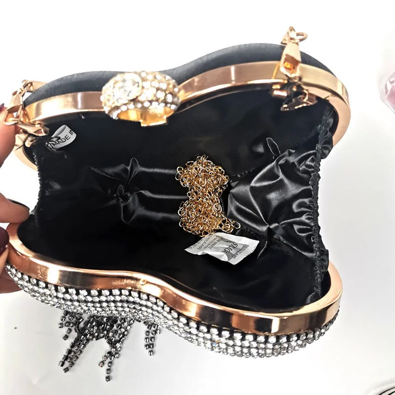Jennifer – Rhinestone Heart Fringe Evening Bag