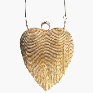 Jennifer – Rhinestone Heart Fringe Evening Bag