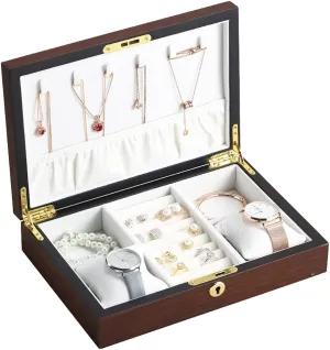 Jewellery Box Large Wood Jewelry Box Wooden Velvet Necklace Ring Earring Watch Organizer Jewellery Storage Case (B)