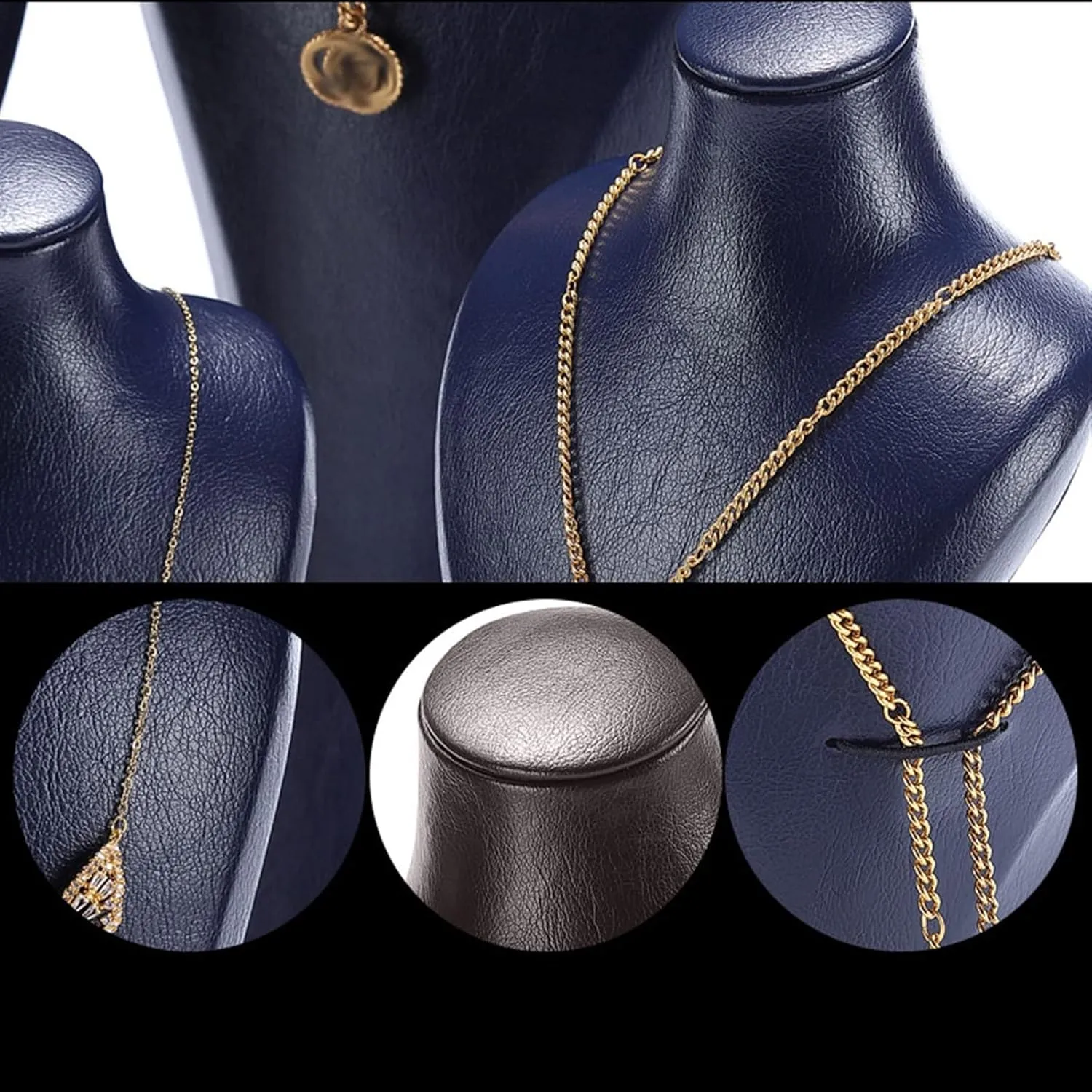 Jewelry Stand Organizer Necklace Chain Jewelry Bust Display Holder Stand, Necklaces Display necklace mannequin, Leatherette Necklace Bust, Blue Jewelry Bust Stand Jewelry Display H