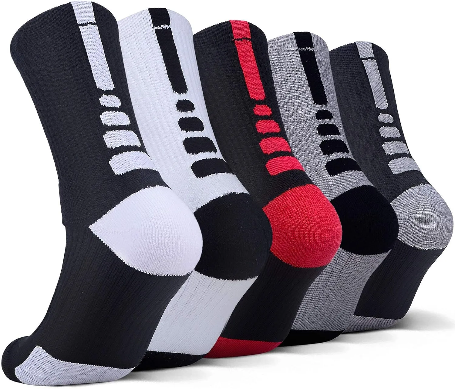 JHM mens Thick Protective Sport Cushion Elite Basketball Compression Athletic Socks, 5 Pairs Color#5, 6-13
