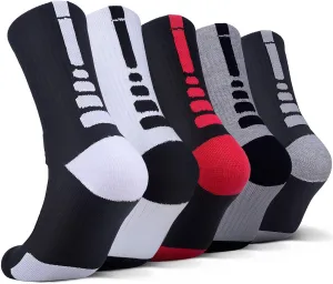 JHM mens Thick Protective Sport Cushion Elite Basketball Compression Athletic Socks, 5 Pairs Color#5, 6-13