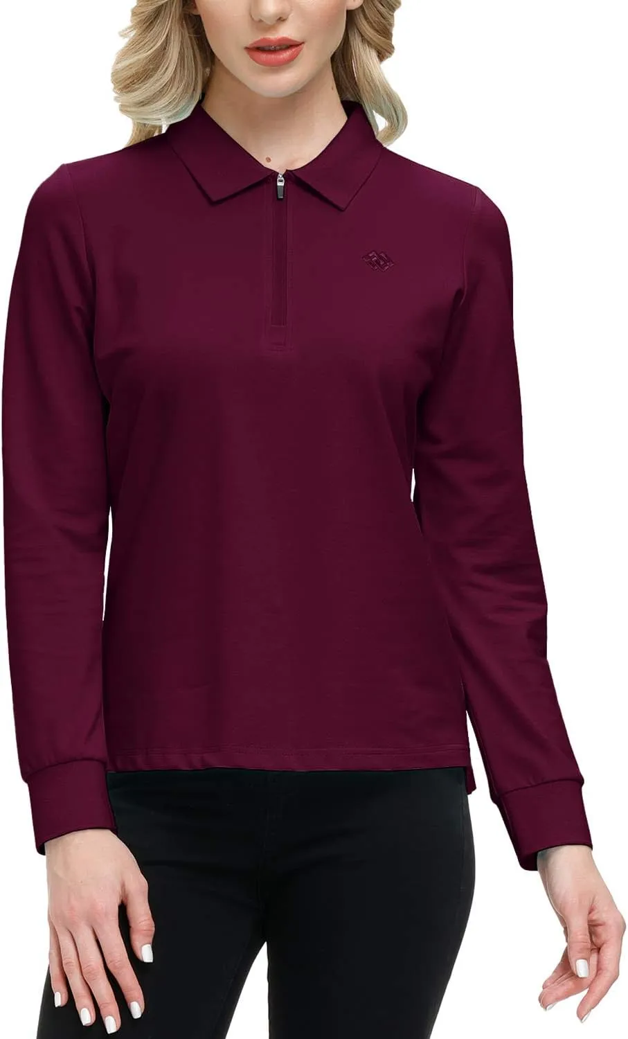 JINSHI Women's Golf Polo Shirt Long Sleeves Zip Up Sport Active Shirts Quick Dry Athletic T-Shirt Casual Tennis Tops Slim Fit