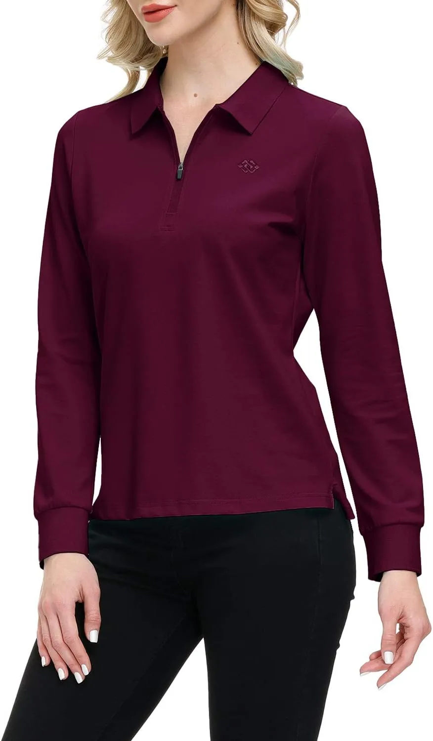 JINSHI Women's Golf Polo Shirt Long Sleeves Zip Up Sport Active Shirts Quick Dry Athletic T-Shirt Casual Tennis Tops Slim Fit