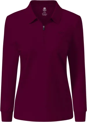 JINSHI Women's Golf Polo Shirt Long Sleeves Zip Up Sport Active Shirts Quick Dry Athletic T-Shirt Casual Tennis Tops Slim Fit