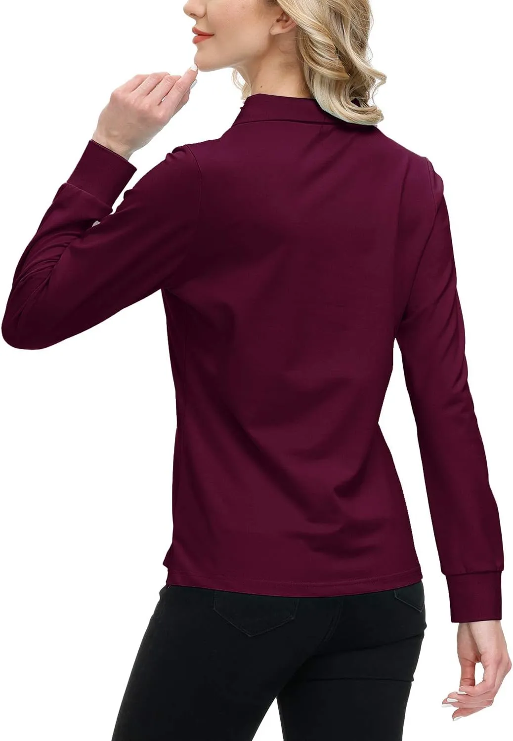 JINSHI Women's Golf Polo Shirt Long Sleeves Zip Up Sport Active Shirts Quick Dry Athletic T-Shirt Casual Tennis Tops Slim Fit