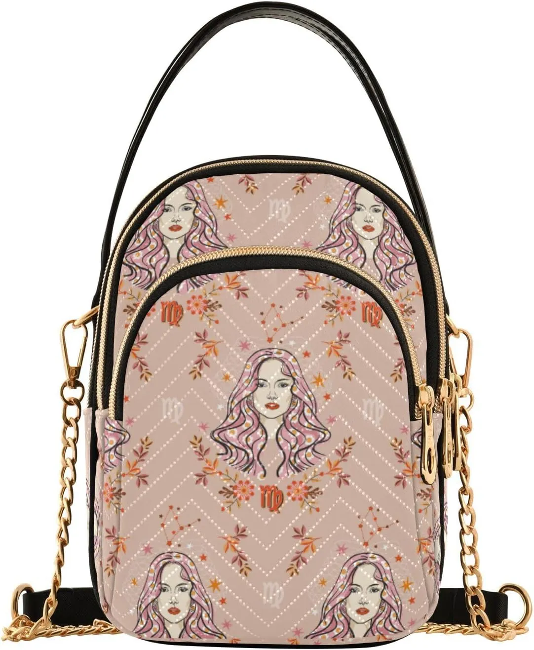 JIPONI Virgo Zodiac Star Quilted Crossbody Bag for Women, Small Cell Phone Bag Shoulder Handbags Purse with Leather Strap