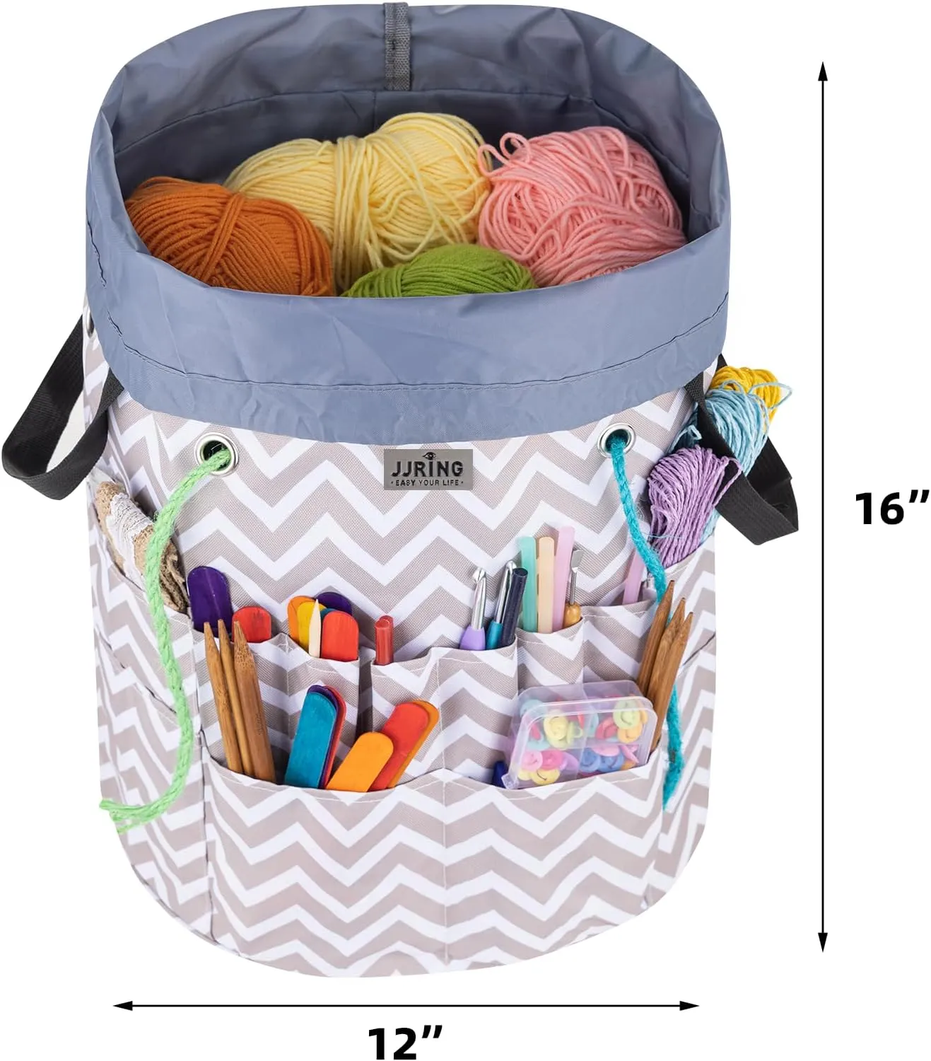 JJRING Crochet Bag, Knitting Bag Yarn Storage with 6 Oversized Grommets, Portable Yarn Organizer for Crochet Accessories and Supplies, Blown
