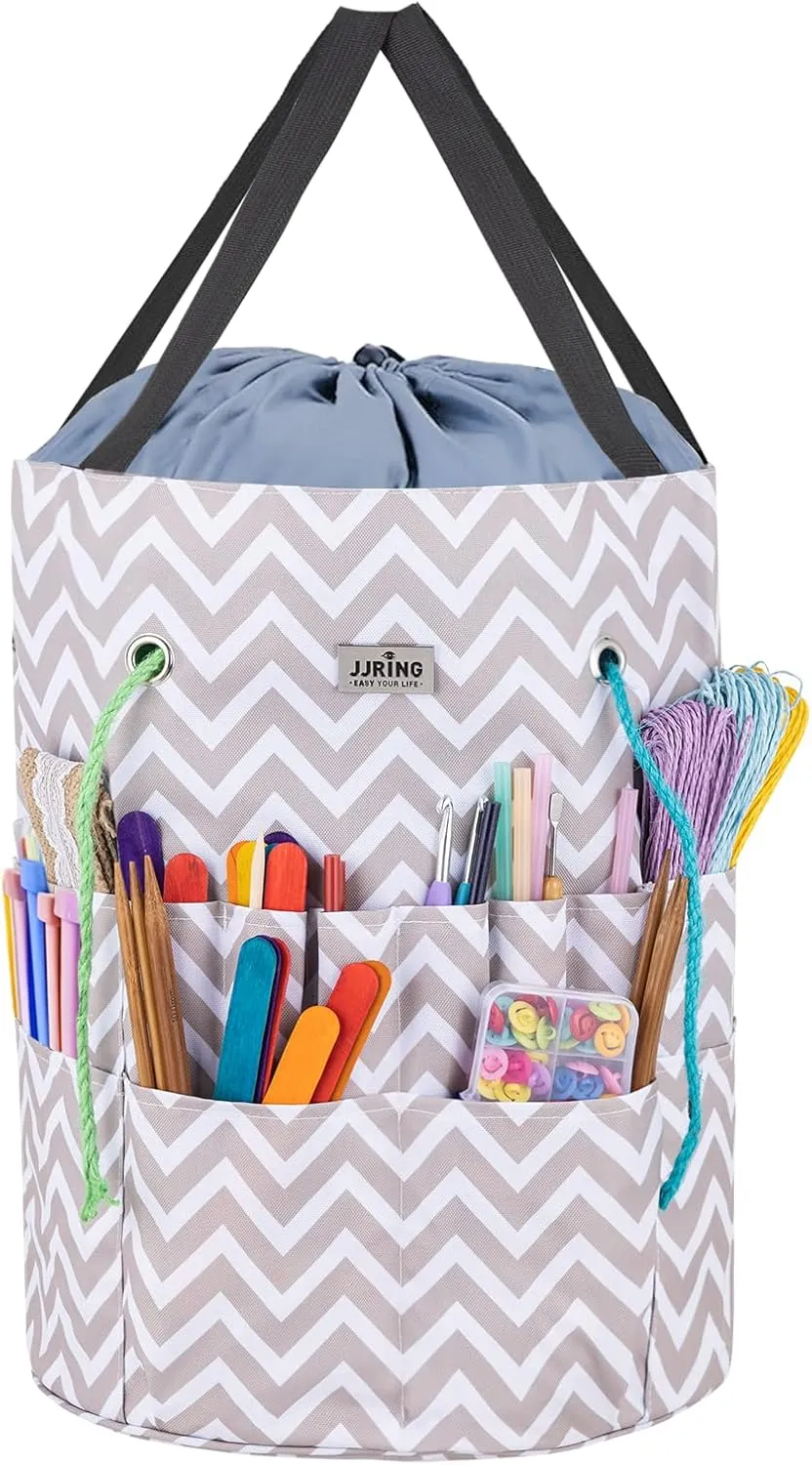 JJRING Crochet Bag, Knitting Bag Yarn Storage with 6 Oversized Grommets, Portable Yarn Organizer for Crochet Accessories and Supplies, Blown