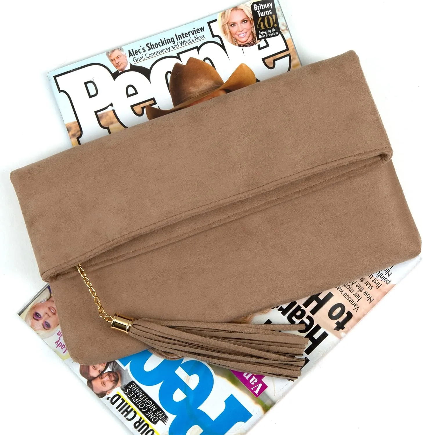 JNB Faux Micro Suede Fold Over Clutch