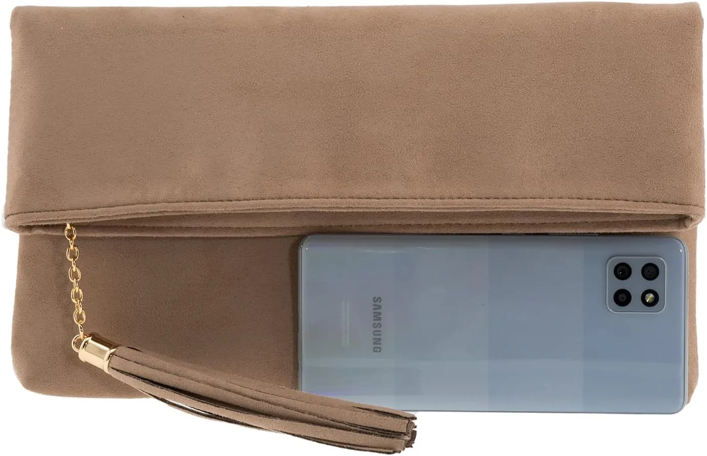 JNB Faux Micro Suede Fold Over Clutch