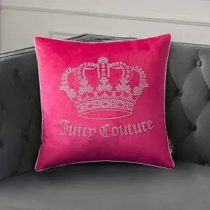 Juicy Couture Square One Piece Living Room and Bedroom Décor, Premium Throw Pillow, 20"x20", Gothic Rhinestone Hot Pink
