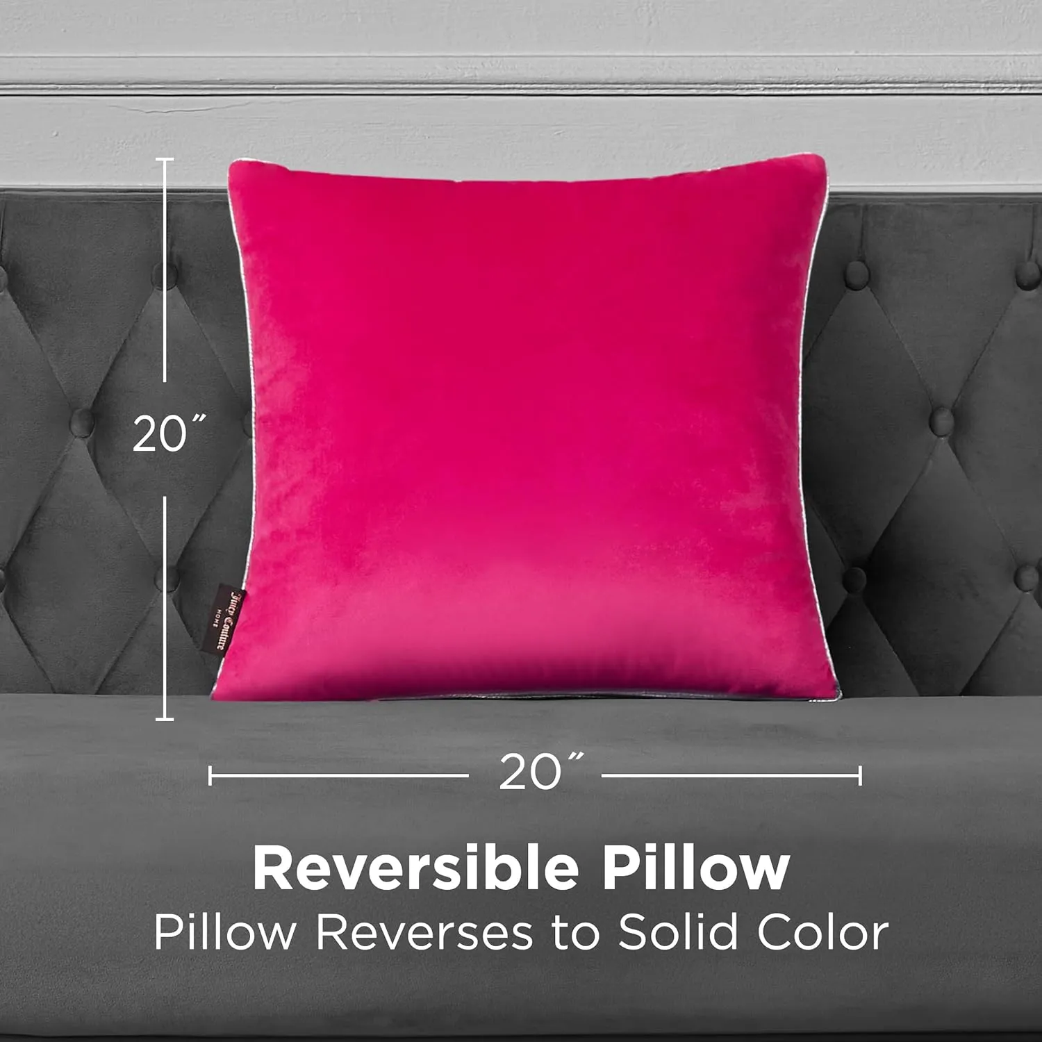 Juicy Couture Square One Piece Living Room and Bedroom Décor, Premium Throw Pillow, 20"x20", Gothic Rhinestone Hot Pink
