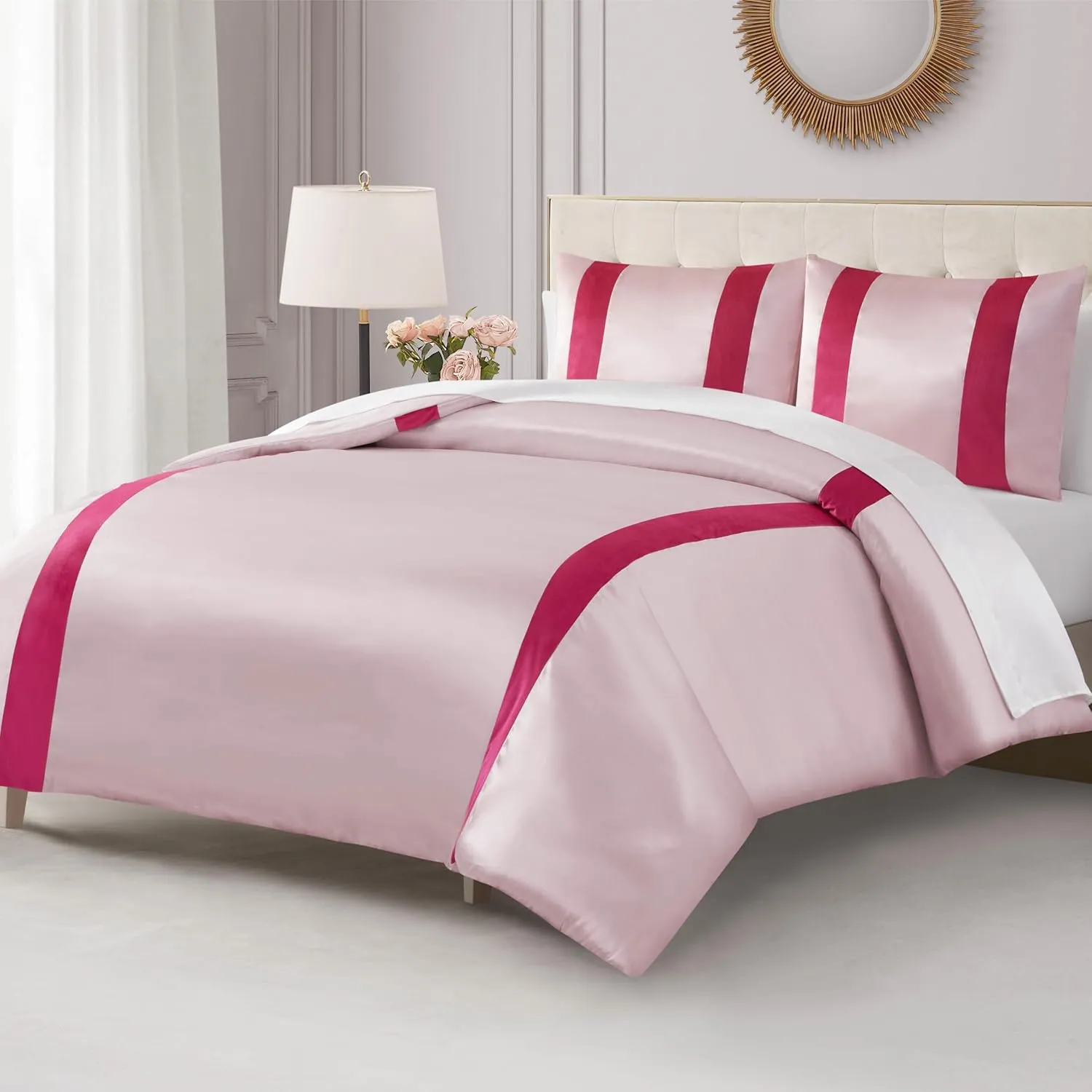 Juicy Couture Velvet Stripe on Satin Pink Full/Queen Comforter Set - 3 Piece Luxury Bedding Ensemble