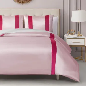 Juicy Couture Velvet Stripe on Satin Pink Full/Queen Comforter Set - 3 Piece Luxury Bedding Ensemble