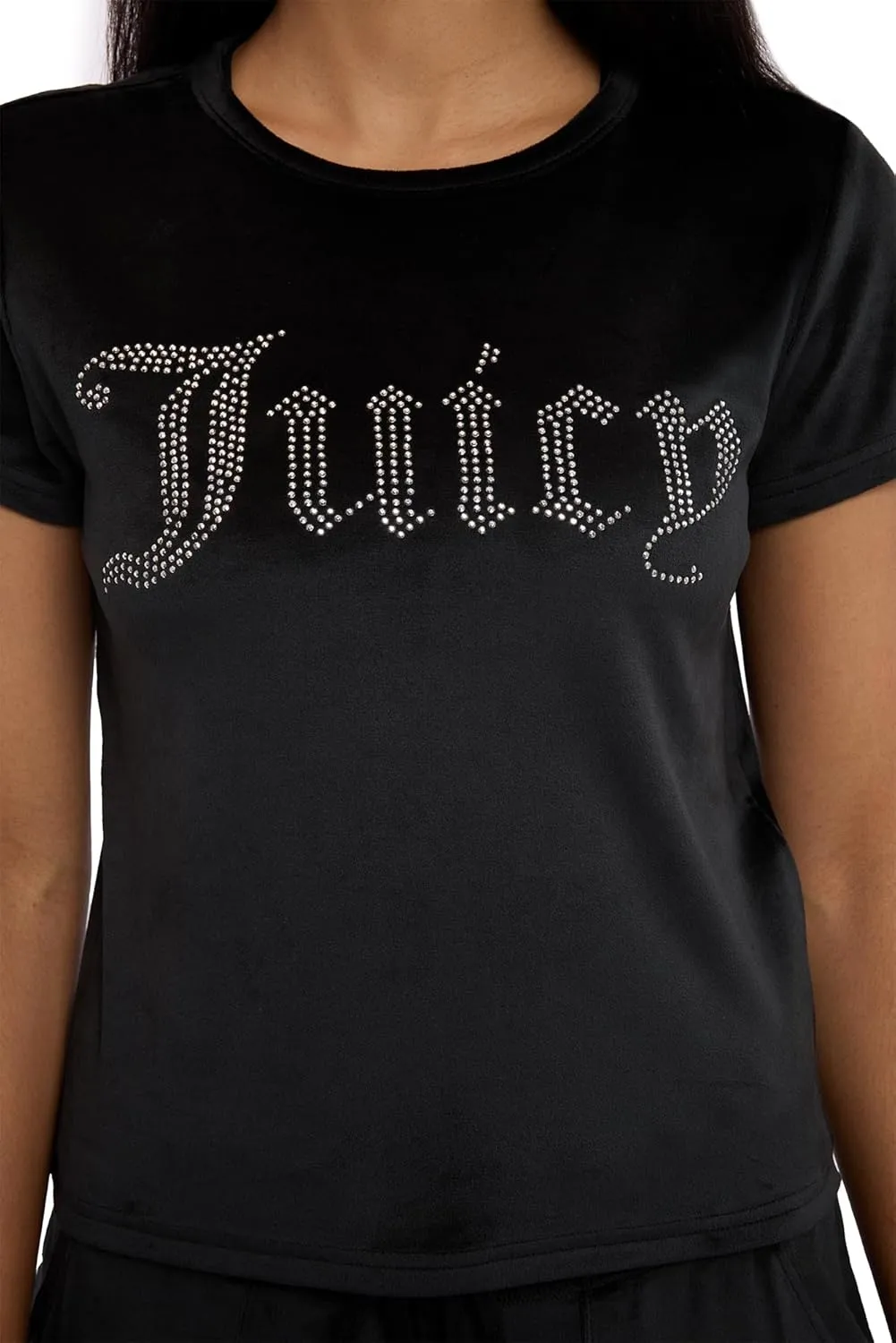 Juicy Couture Women's 2 Piece Velvet Fleece Short Sleeve Shirt and Pants Lounge Sleepwear Set