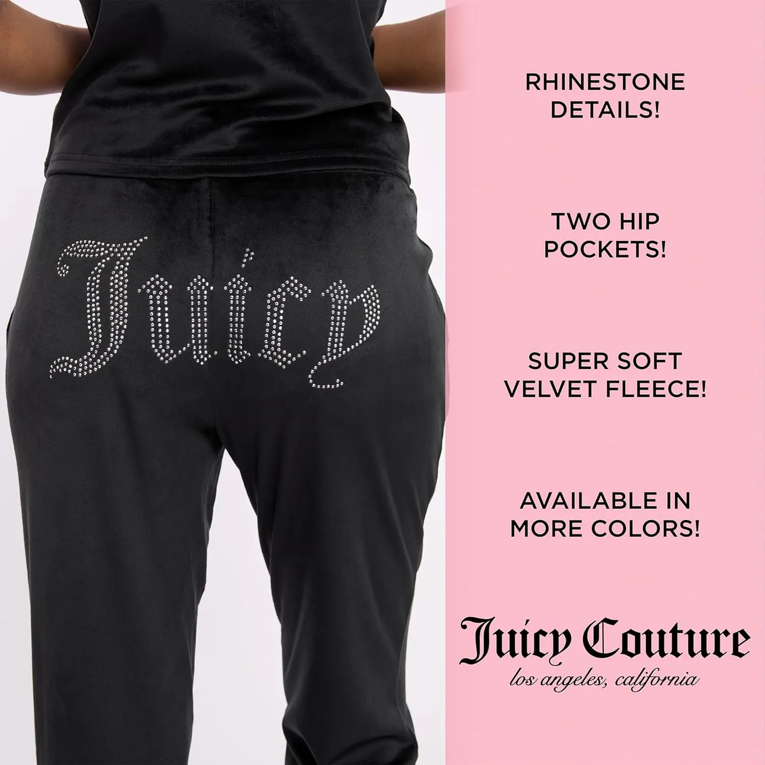 Juicy Couture Women's 2 Piece Velvet Fleece Short Sleeve Shirt and Pants Lounge Sleepwear Set