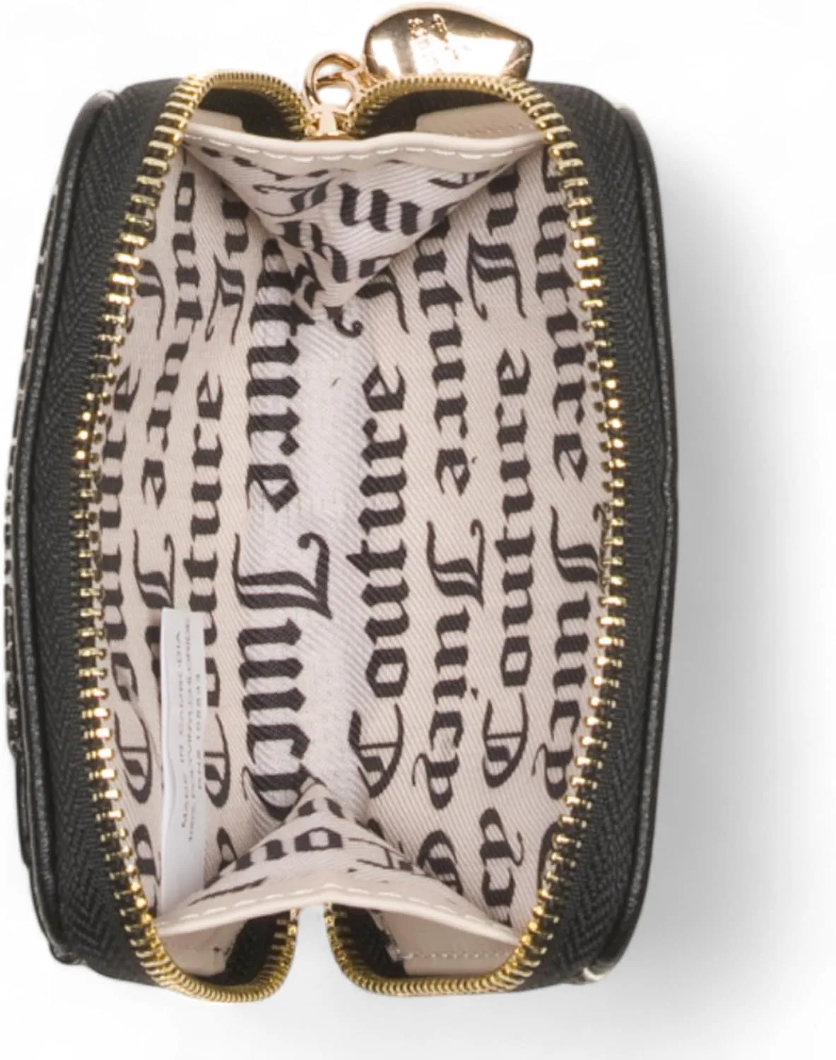 Juicy Couture Women's Square Zip Around Wallet with Wrist Strap (Poker Face Black Beige)