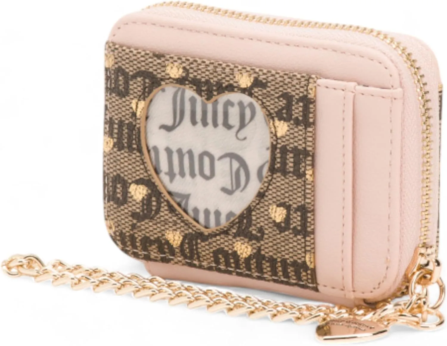 Juicy Couture Women's Square Zip Around Wallet with Wrist Strap (Poker Face Taupe Dark Brown/Gold)