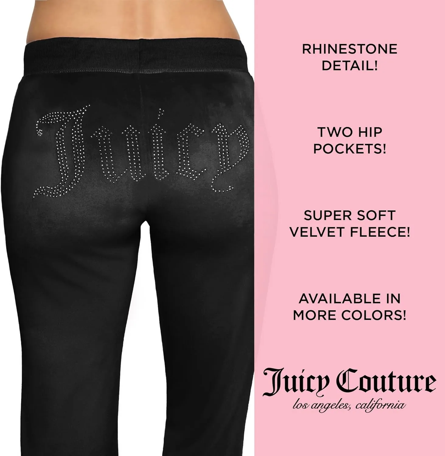 Juicy Couture Women's Velvet Fleece Lounge Pajama Pant with Rhinestones