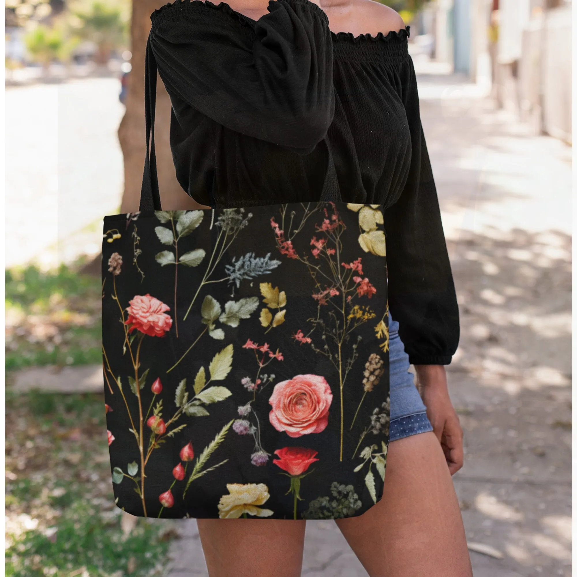 June Birth Flower Gift Canvas Tote Bag, Birth Month Flower Bundle