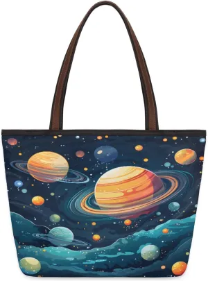 Jupiter Planet Starry Tote Bag Tote Purse for Women with Zipper Womens Handbags for Work Travel