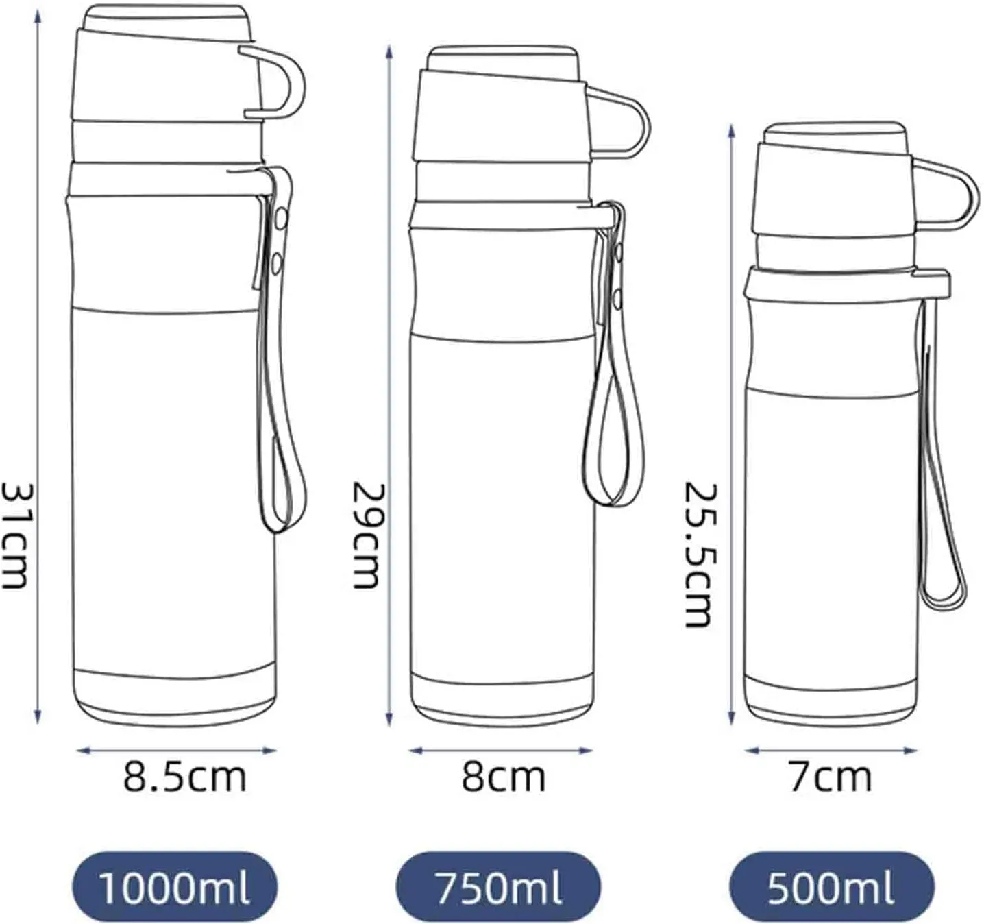 JUSHZ Sports Mens Water Bottle 1L Water Bottles Gym Leakproof Stainless Steel Adult for Women with Filter Thermos Flask Vacuum Flasks Insulated Cup Car Use Large Capacity Gifts (500ml,Cyan)