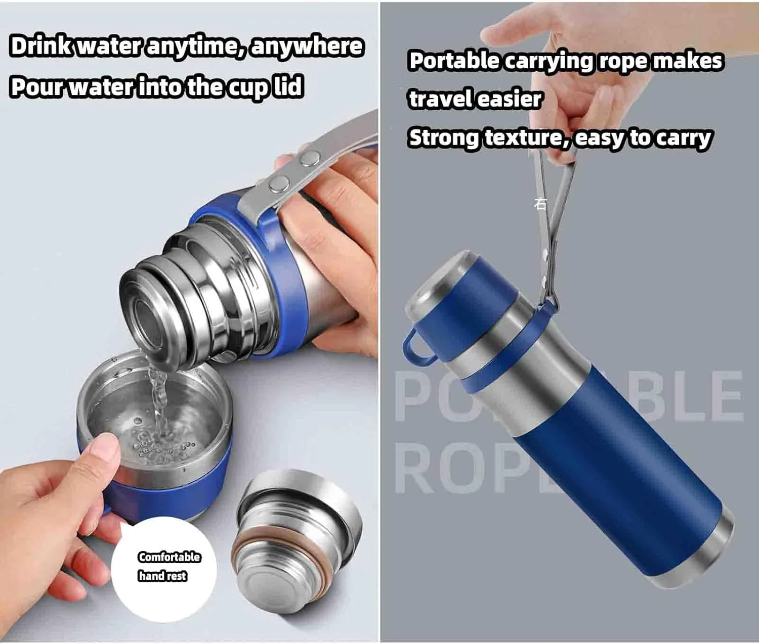 JUSHZ Sports Mens Water Bottle 1L Water Bottles Gym Leakproof Stainless Steel Adult for Women with Filter Thermos Flask Vacuum Flasks Insulated Cup Car Use Large Capacity Gifts (500ml,Cyan)