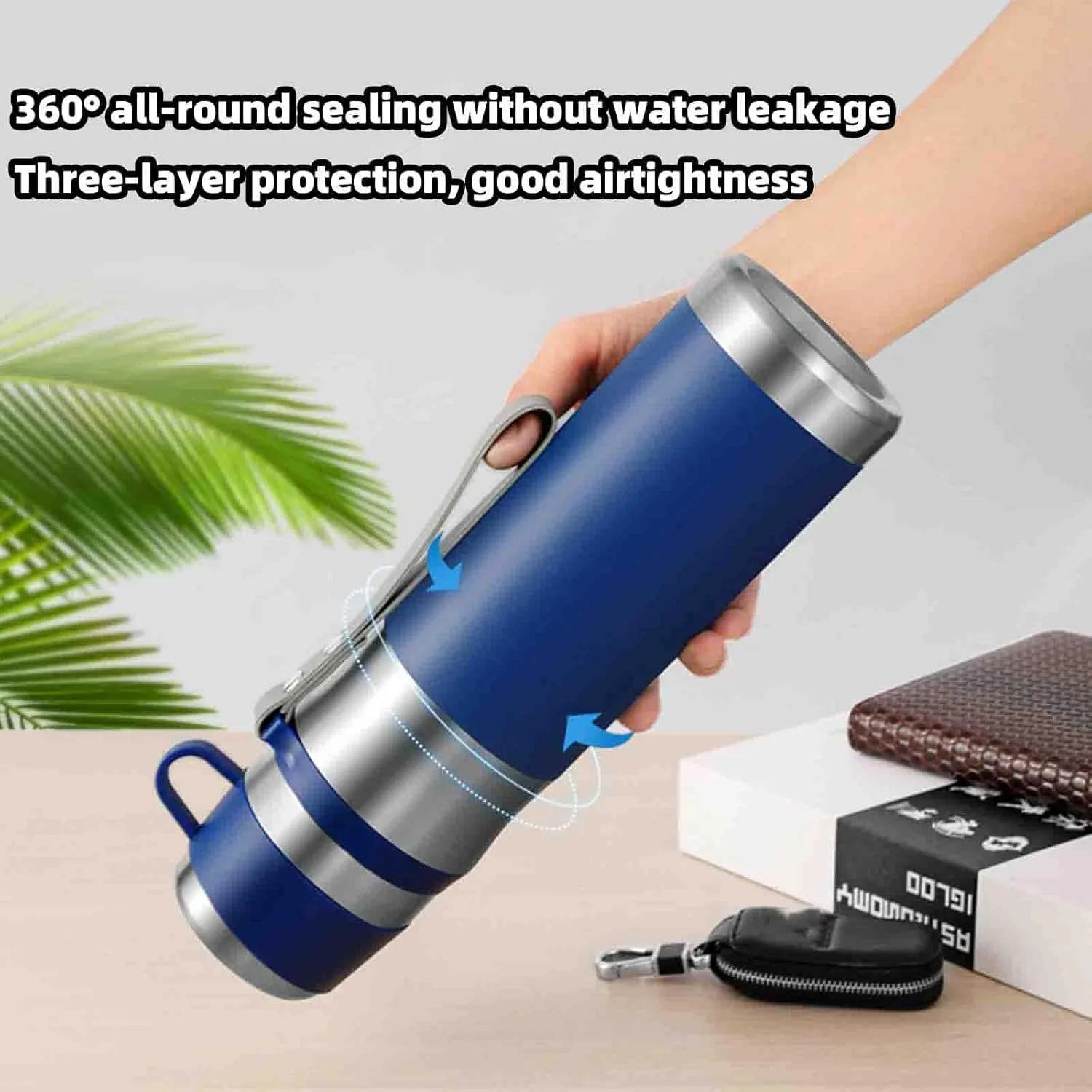 JUSHZ Sports Mens Water Bottle 1L Water Bottles Gym Leakproof Stainless Steel Adult for Women with Filter Thermos Flask Vacuum Flasks Insulated Cup Car Use Large Capacity Gifts (500ml,Cyan)