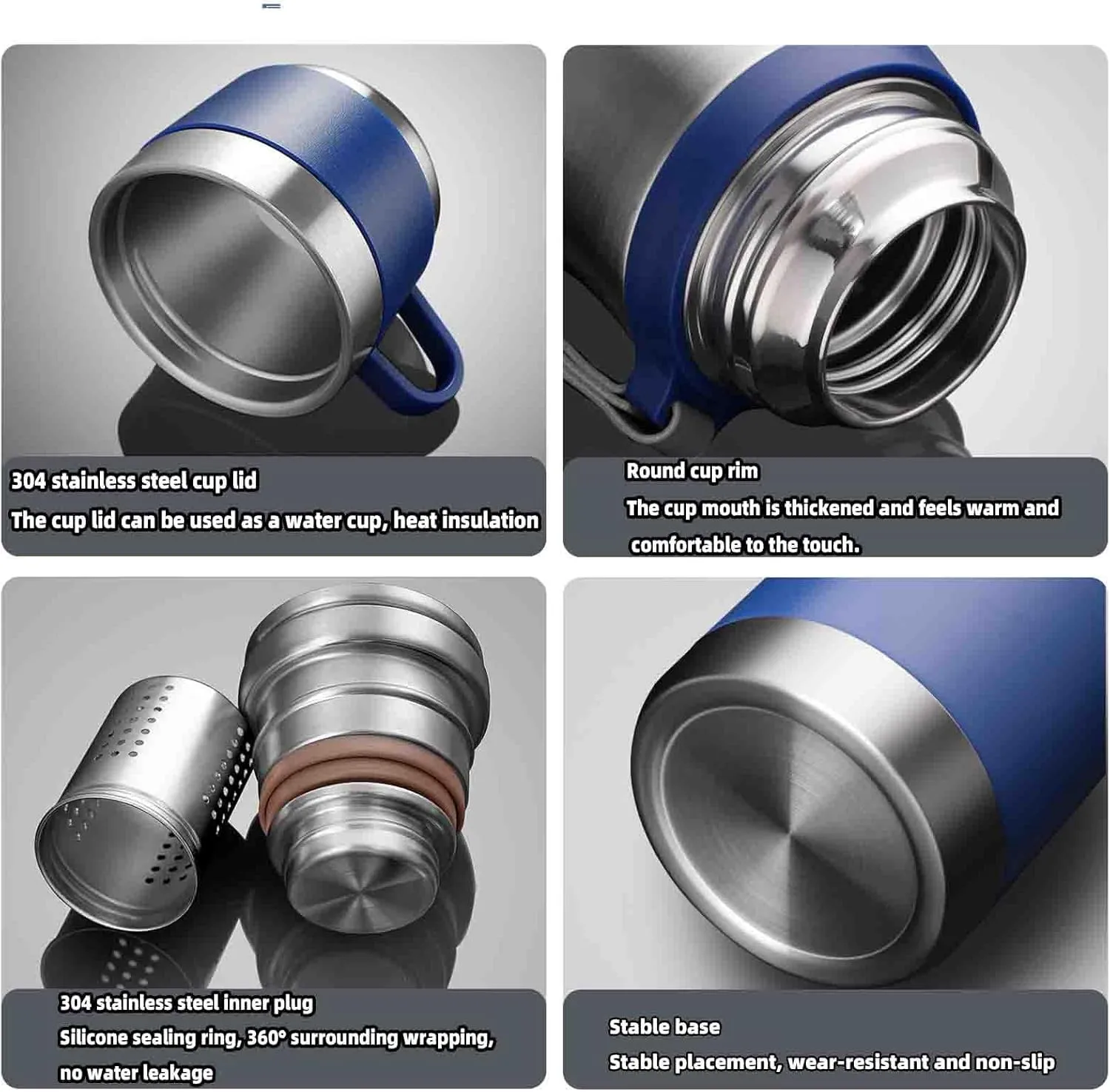 JUSHZ Sports Mens Water Bottle 1L Water Bottles Gym Leakproof Stainless Steel Adult for Women with Filter Thermos Flask Vacuum Flasks Insulated Cup Car Use Large Capacity Gifts (500ml,Cyan)