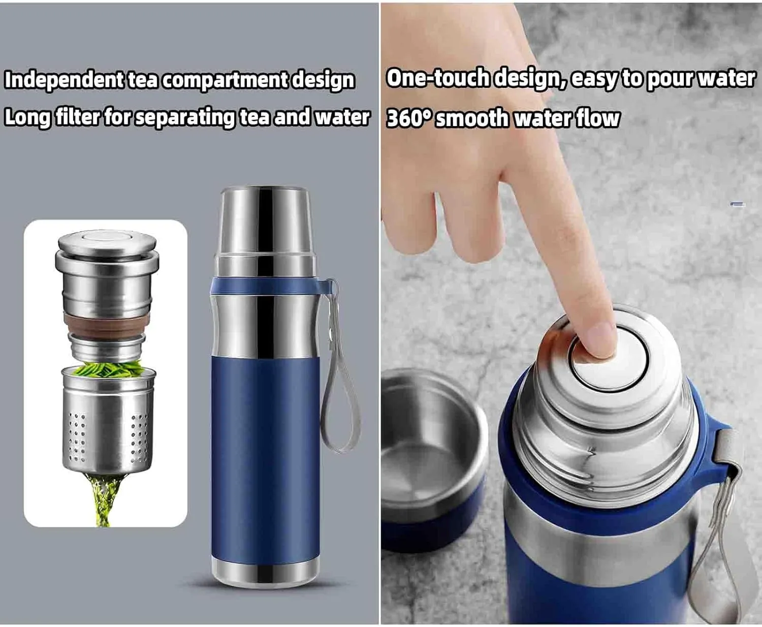 JUSHZ Sports Mens Water Bottle 1L Water Bottles Gym Leakproof Stainless Steel Adult for Women with Filter Thermos Flask Vacuum Flasks Insulated Cup Car Use Large Capacity Gifts (500ml,Cyan)