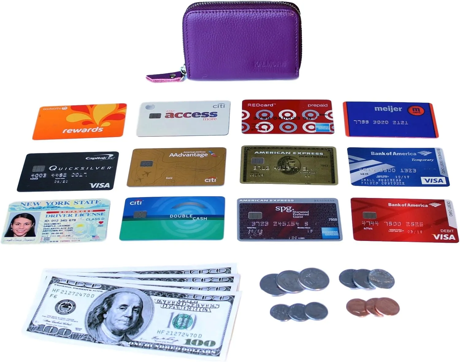 KALMORE Women's Leather RFID Zipper Card Wallet Small Purse with Id Window