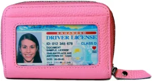 KALMORE Women's Leather RFID Zipper Card Wallet Small Purse with Id Window
