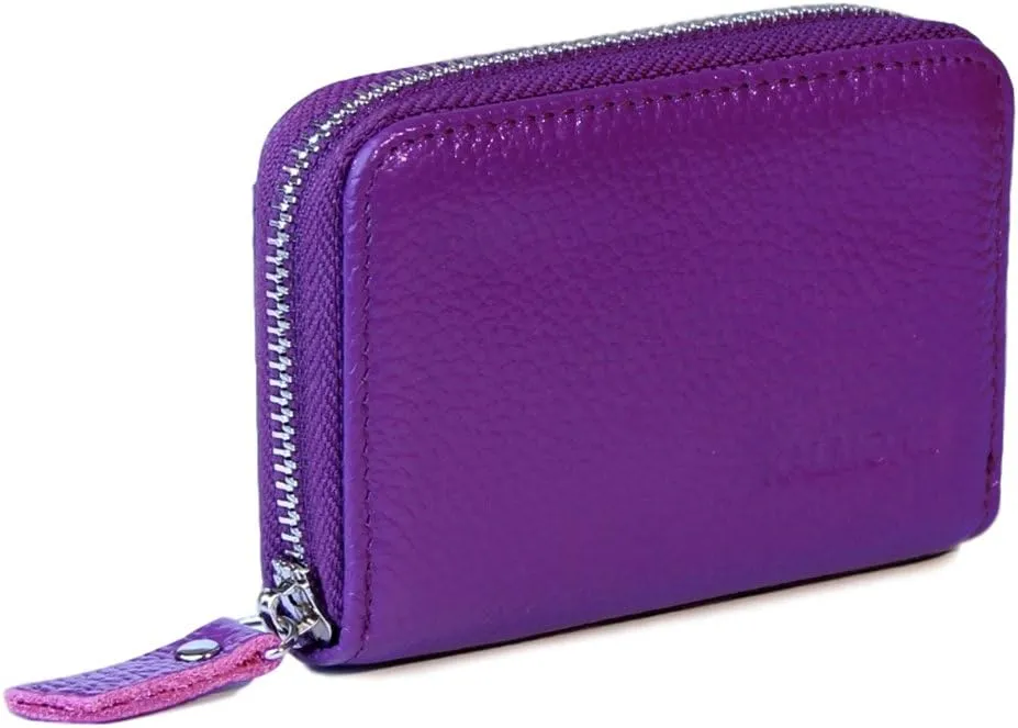 KALMORE Women's Leather RFID Zipper Card Wallet Small Purse with Id Window