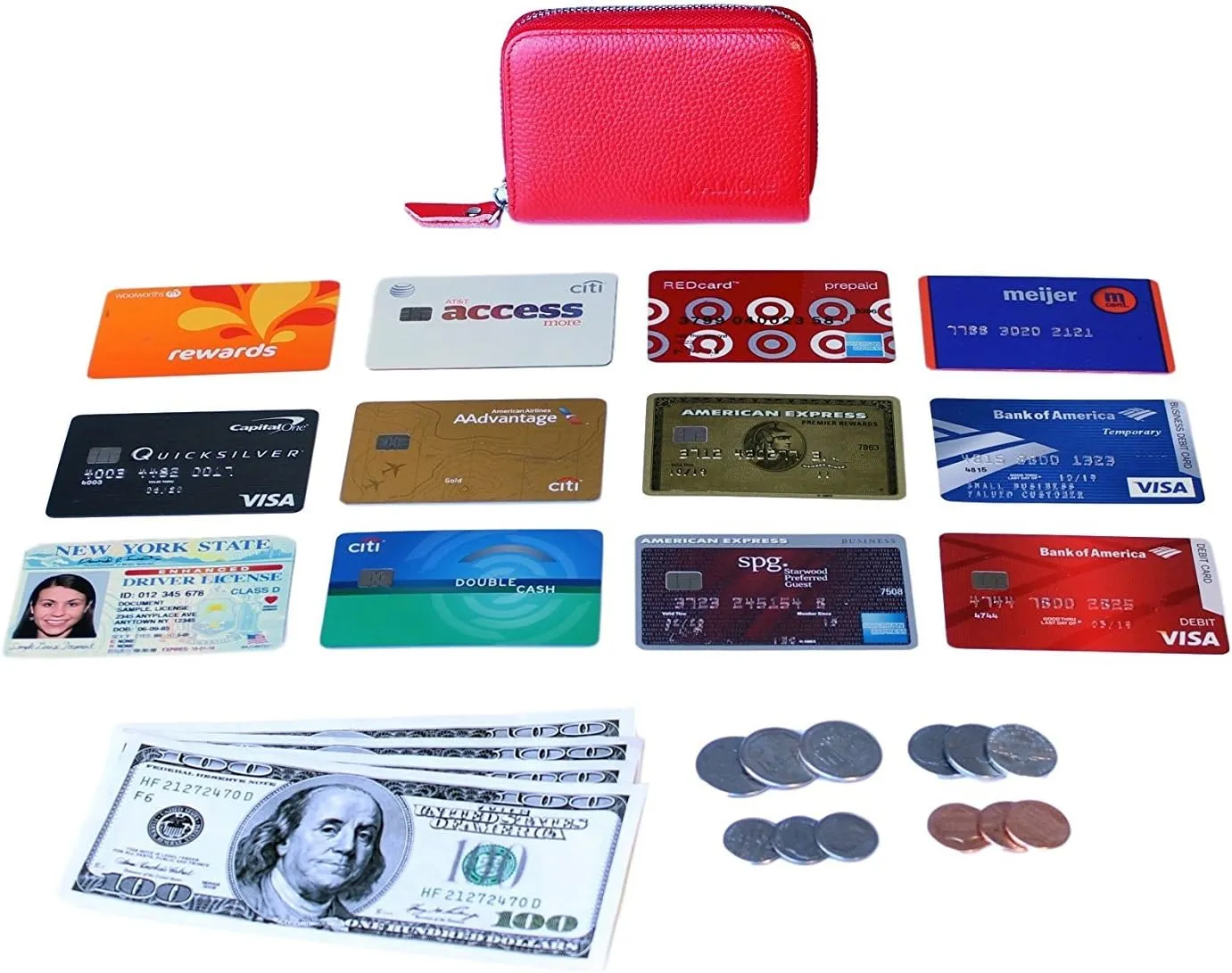 KALMORE Women's Leather RFID Zipper Card Wallet Small Purse with Id Window