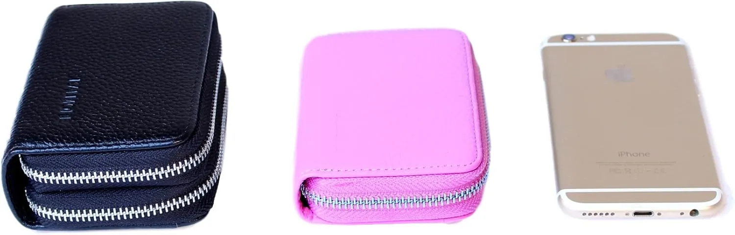 KALMORE Women's Leather RFID Zipper Card Wallet Small Purse with Id Window