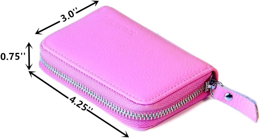 KALMORE Women's Leather RFID Zipper Card Wallet Small Purse with Id Window