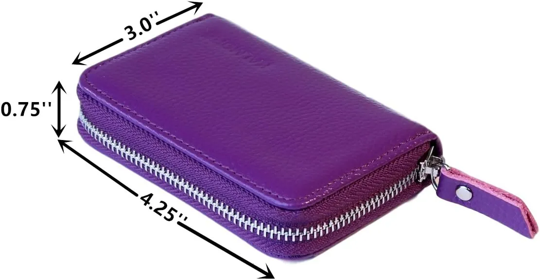 KALMORE Women's Leather RFID Zipper Card Wallet Small Purse with Id Window